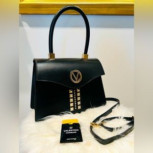 Genuine Mario Valentino Melanie Studded Leather Bag, Black w/Gold